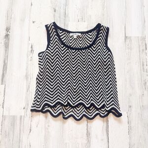 St. John Black White Santana Knit Chevron Stripe Tank Top Size M